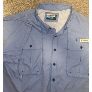 Magellan Laguna Mens 3XLT Shirt Solid Fish Gear Blue Multi pocket Vented Wicking